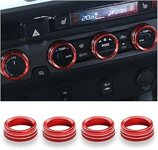 CGEAMDY 4 Pieces Car Air Conditioning Button Cover, Aluminium Alloy Control Adjustment Button Interior Trim, Volume Control Switch, Decoration Ring (Red)
