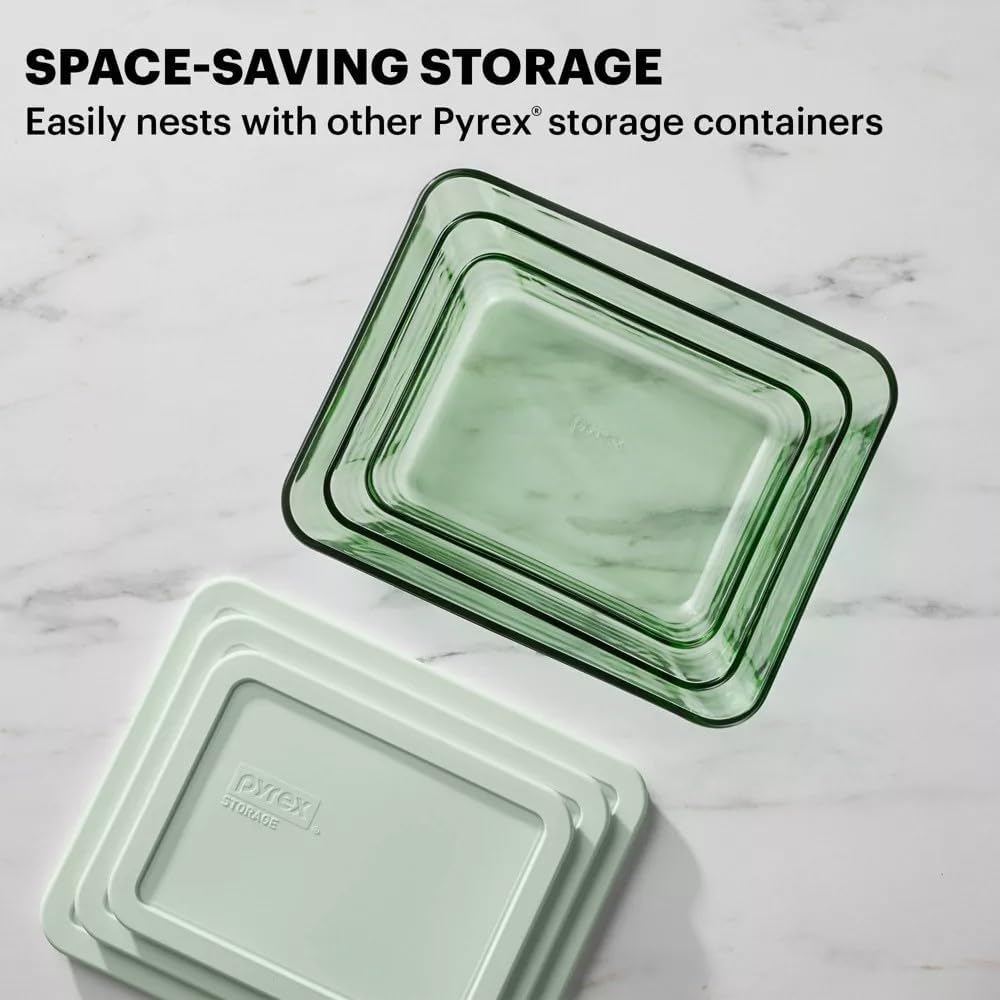 Green Tinted 6-Piece Rectangle Storage Set with Lids by Pyrex