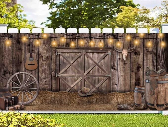 8X6ft Rustic Wood Garage Door Banner, Wood Barn Door Garage Door Backdrop Brown Wooden Garage Door Cover, Western Cowboy Photography Background Birthday Party Baby Shower Party Decor Banner