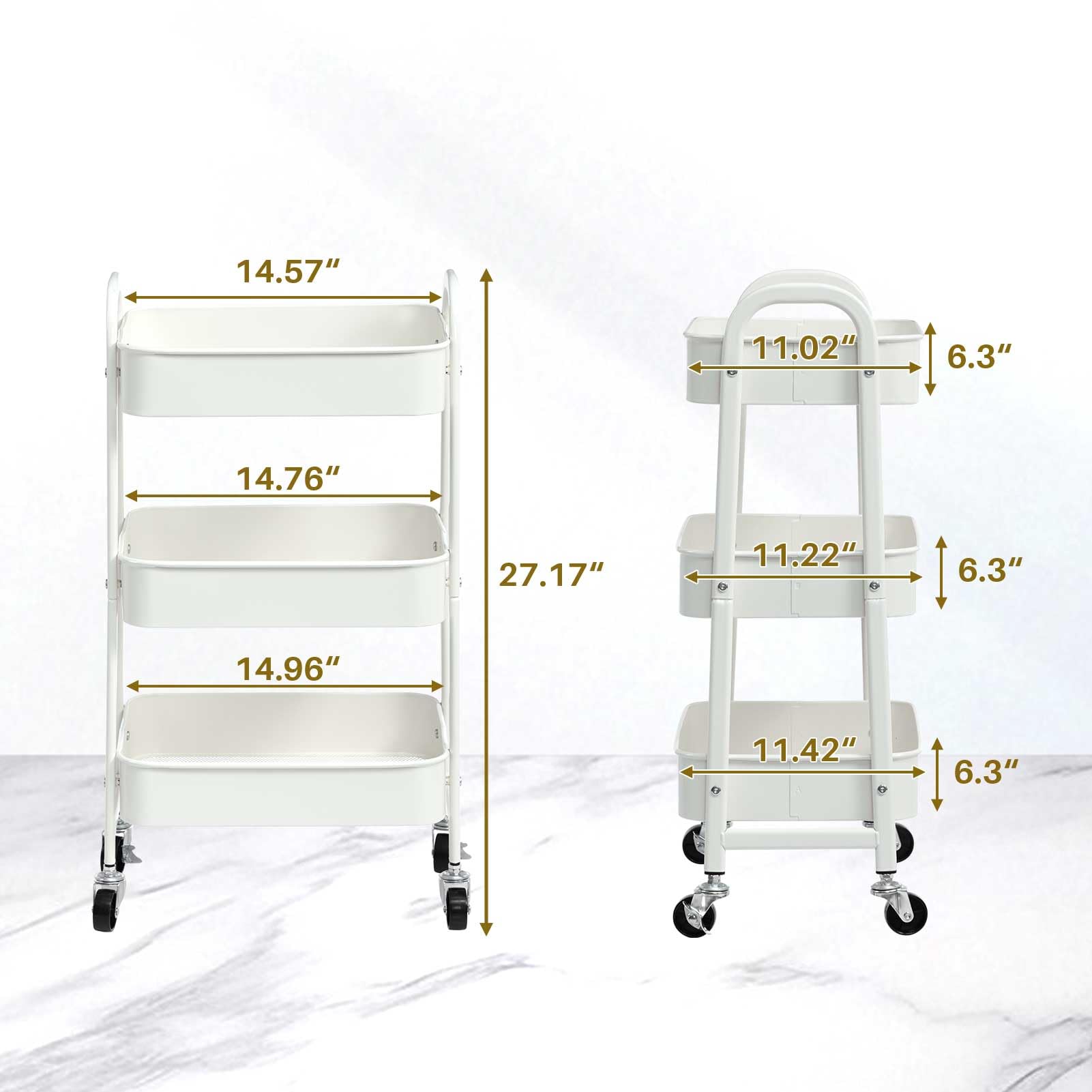 AGTEK Carrito de maquillaje organizador con ruedas, Negro, Acero inoxidable, 3 niveles, 4 ruedas giratorias con bloqueo