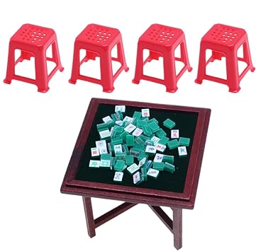 Chinese Miniature Mahjong Set, Miniature Mahjong Doll House Decor, Small Mahjong Set, Doll House Chinese Mahjongs Kit 8.5*8.5*6cm for Indoor, Outdoor, Art Project, Multicolor