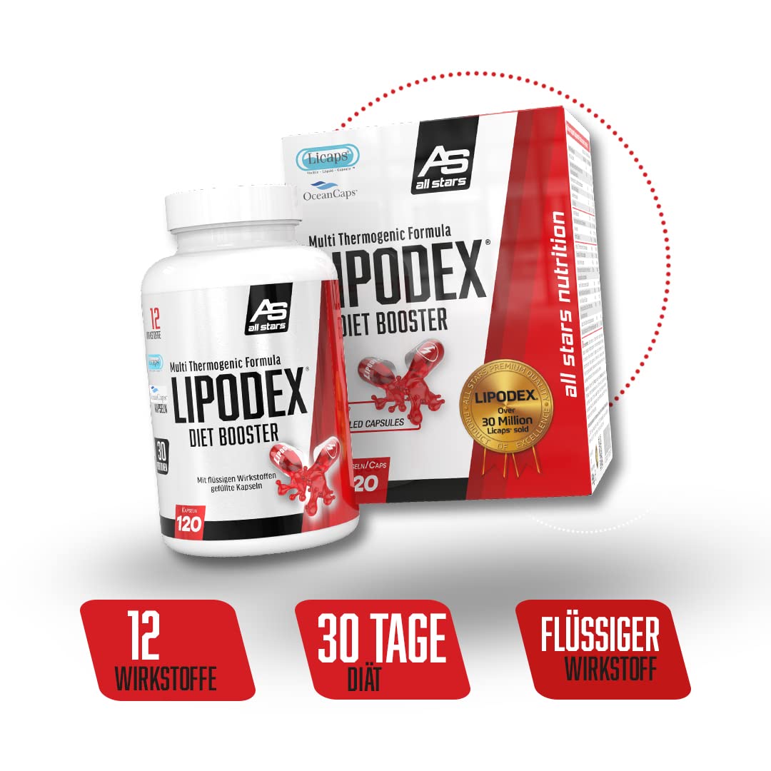 ALL STARS Lipodex Diet Booster Kapseln - Hochwertige Vitamin Kapseln inkl. Vitamin C + Vitamin B6, Fitness-Supplements mit Koffein, Vegetarisch & zuckerfrei