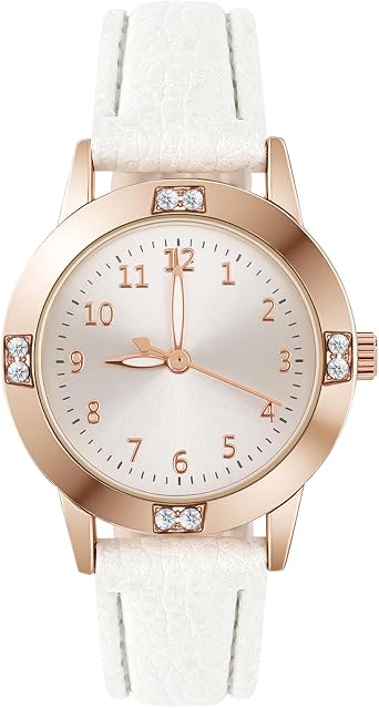 Women's Leather Quartz Watch, Easy Read Ladies Watches, 3 Hand Quartz Watch with Diamond Waterproof Fashion Premium Wrist Watch for Women Ladies Girls