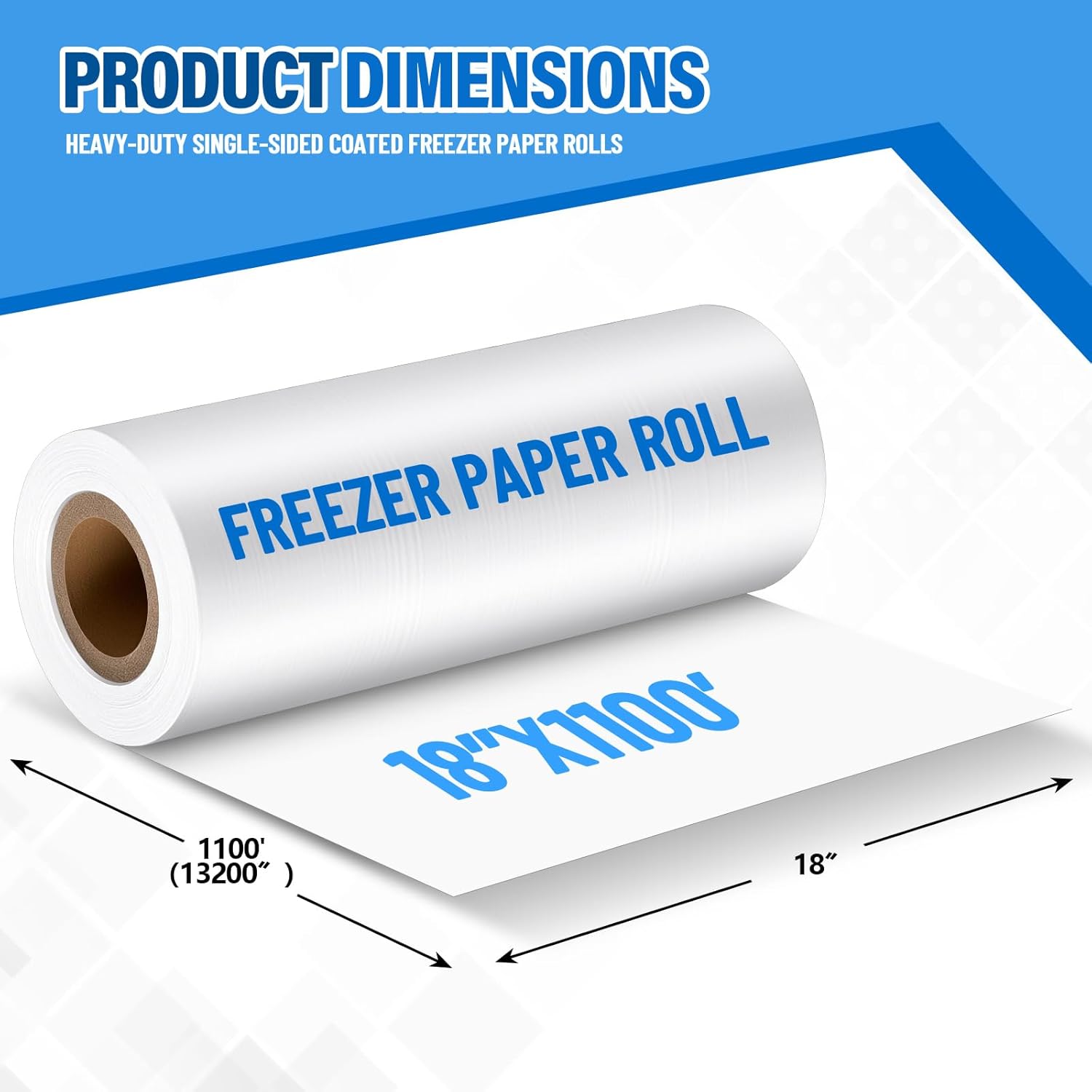 Freezer Paper for Meat 18 x 13200 (1100 Feet) Large White Freezer Paper Roll Markable Plastic Coated Food Wrapping for Freezing Food, Fish, Poultry, Keeps Meat Fresh, Safe Protection
