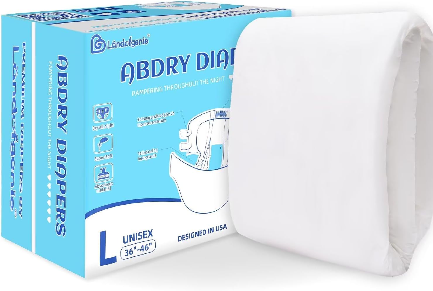 Landofgenie Diaper Adult Incontinence Underwear High Absorbency Plain White Diapers with Tabs 10 Pieces (Medium 28"-38")