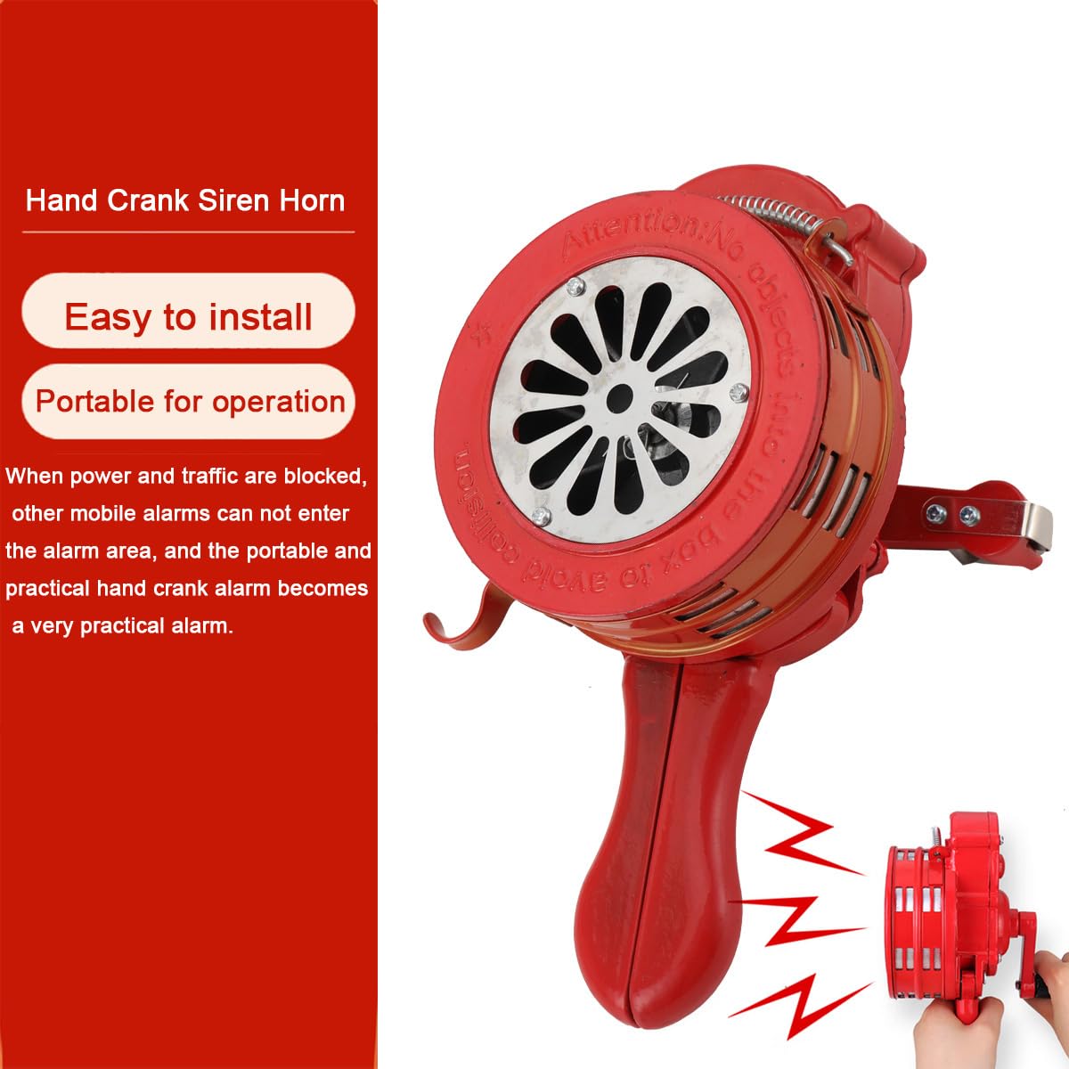 Handsirene Manuell Sirene Alarmsirene Hand Kurbel Sirene Air Horn Sirens Megaphon Tragbarer Betriebenes Sirenen für Feueralarm den Heim Professionellen Einsatz sowie Luftverteidigung Rot 110dB