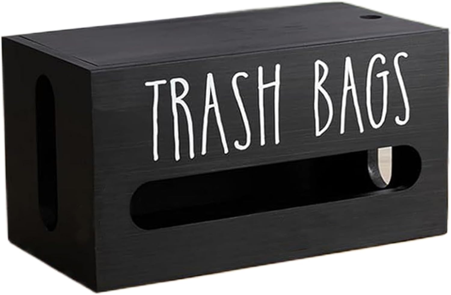 Trash Bag Holder Wooden Garbage Bag Dispenser Wall Mounted Plastic Bag Holder with Sliding Panel for Countertop Under Kitchen Sink Black 9.3 * 5.1 * 5.1inch