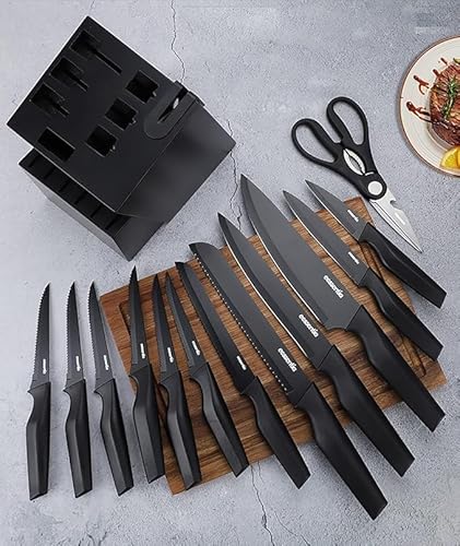 ESSENTIA 15-Piece Kitchen Knife Set – Durable Stainless Steel Professional Knife Set - Includes Chef’s, Bread, Utility, Steak Knives, Sharpener & Block Holder - Image 7