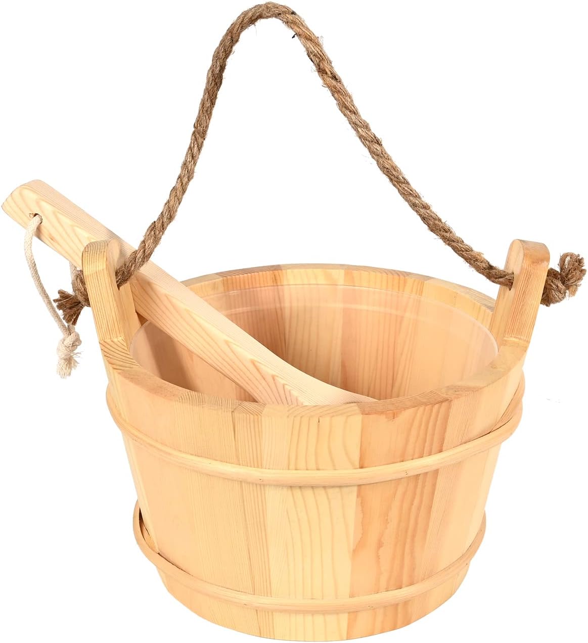 ikare Sauna Bucket and Ladle Set Wooden Sauna Water Bucket 1.3 Gallon, Handmade