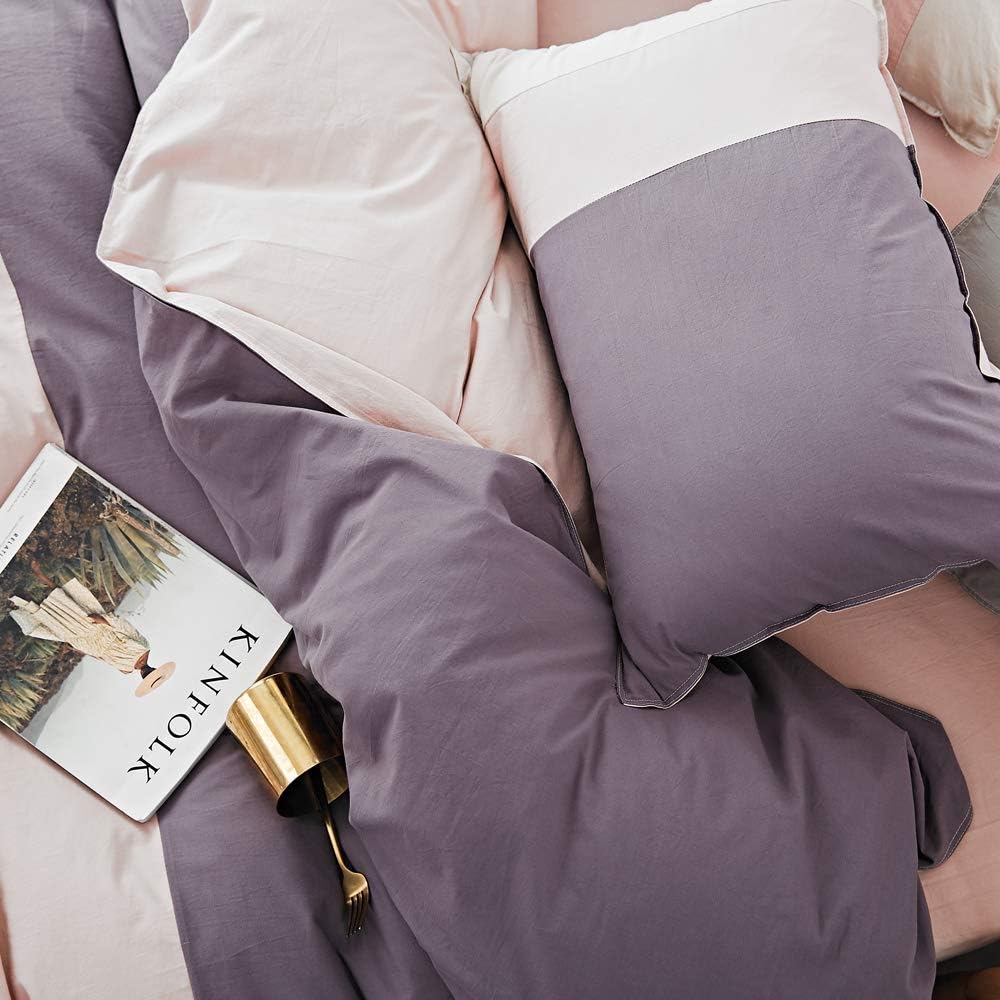 🔥 AMZTOP 【Latest Arrival】 Duvet Cover Bedding Stripes Duvet Cover Queen Long Staple Silky Cotton Beige Purple Patchwork Stripes Comforter Cover Full with Zipper Closure for Kids,NO Comforter NO Sheet