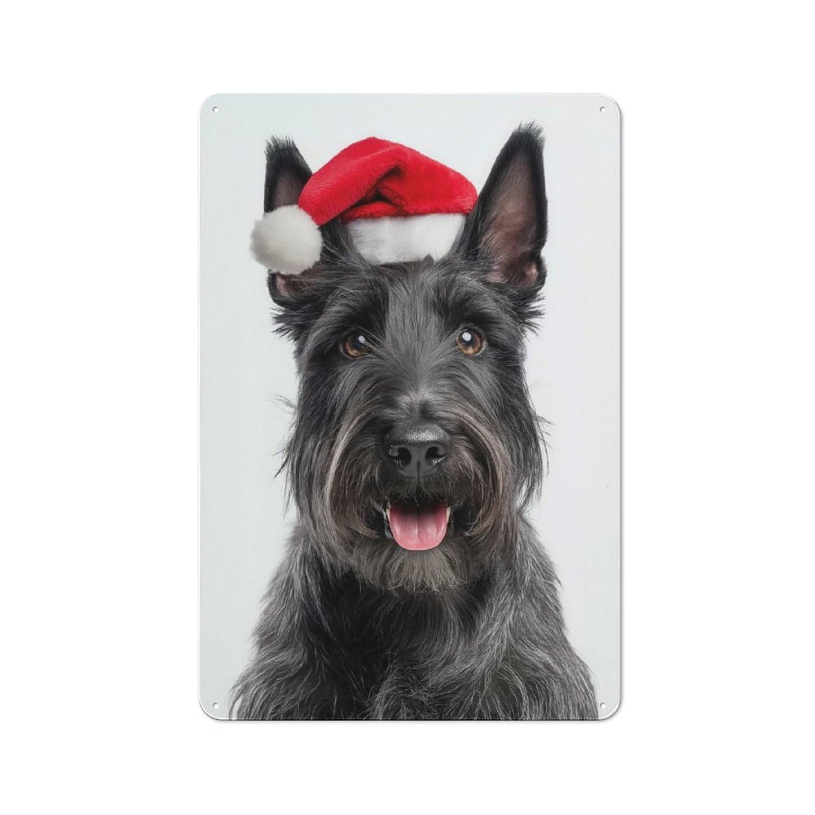 Junmoney Scottish Terrier Dog With Santa Hat Vintage Tin Sign 30X20cm For Garden Room Or Summerhouse, For A Newly Organised Room And Metal Sign Display