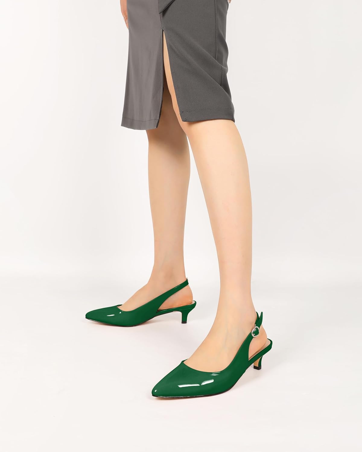 YODEKS Slingback Heels for Women Pointed Toe Kitten Heels Pumps Buckle Strap Stiletto Heels Sandals 1.5 Inch Dressy Shoes for Daily Wearing