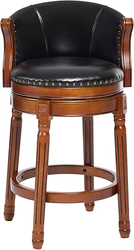 Miniatura 10 de CozyRain Taburetes de bar de madera de goma, taburete de bar tapizado de cuero con respaldo y reposapiés para el hogar, cocina, mostrador, comedor