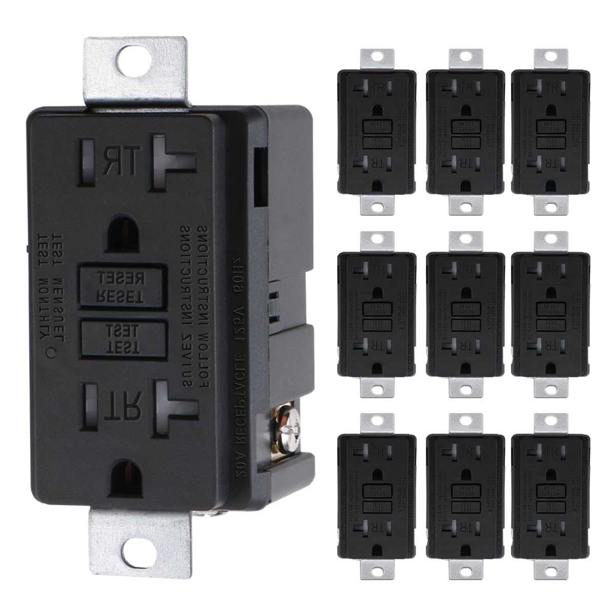 Baomain Generator GFCI Outlet, 20A 125V 60Hz,Tamper-Resistant Receptacle,TR Self-Test Industrial Grade GFCI Outlet for Industrial Generators and Other Machiner, UL&CUL Listed, Matte Black (10PCS)