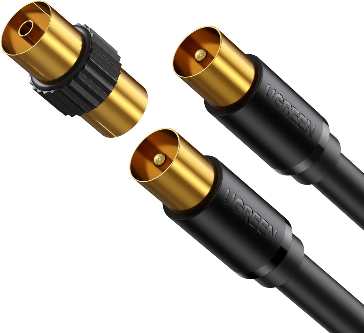 UGREEN TV Aerial Cable Male to Male/Female TV Coaxial Cable Ferrite Cores, Satellite 24K Gold Plated Connectors, Male to Female Adapter Compatible with Sky HDTV, VCR or DVD Players with Coupler (2M)