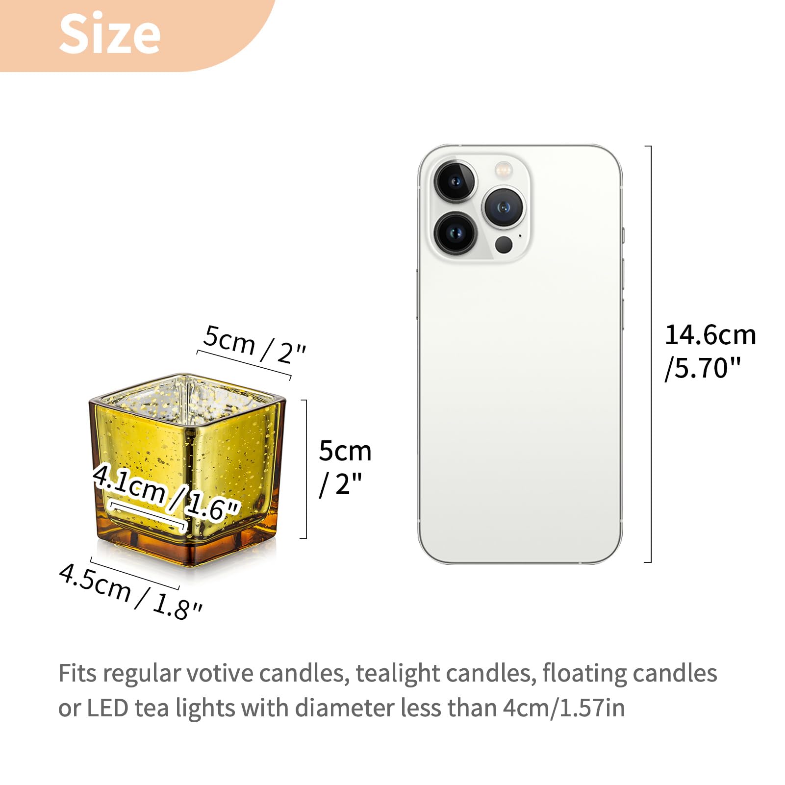 Nuptio Oro Portacandele In Vetro - Confezione 12 Portacandele Votive Tea Light Sfuso, Quadrato Speckled Mercurio Galleggiante Candele Soggiorno Natale Matrimonio Festa Candela razione Tavolo Cena