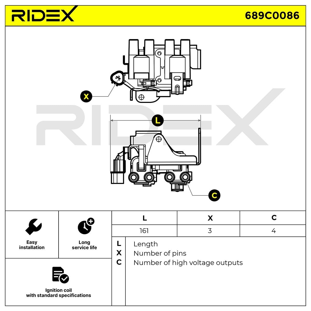 RIDEX 689C0086 Bobina de encendido Compatible con KIA Picanto SA