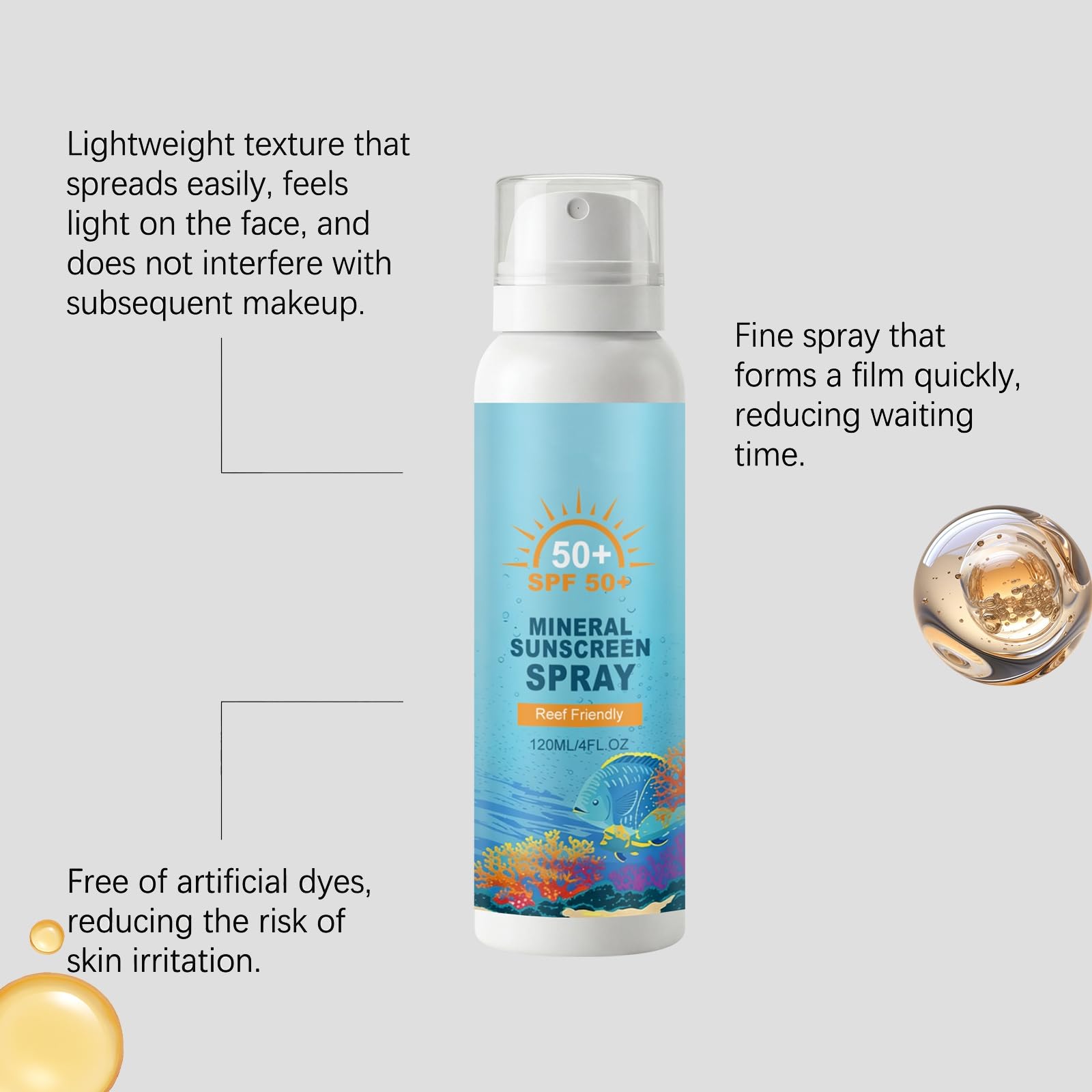 Spray solaire minéral SPF 50, protection large spectre pour le visage et le corps, formule douce pour peaux sensibles, brume solaire légère et résistante à l'eau (3 pièce)
