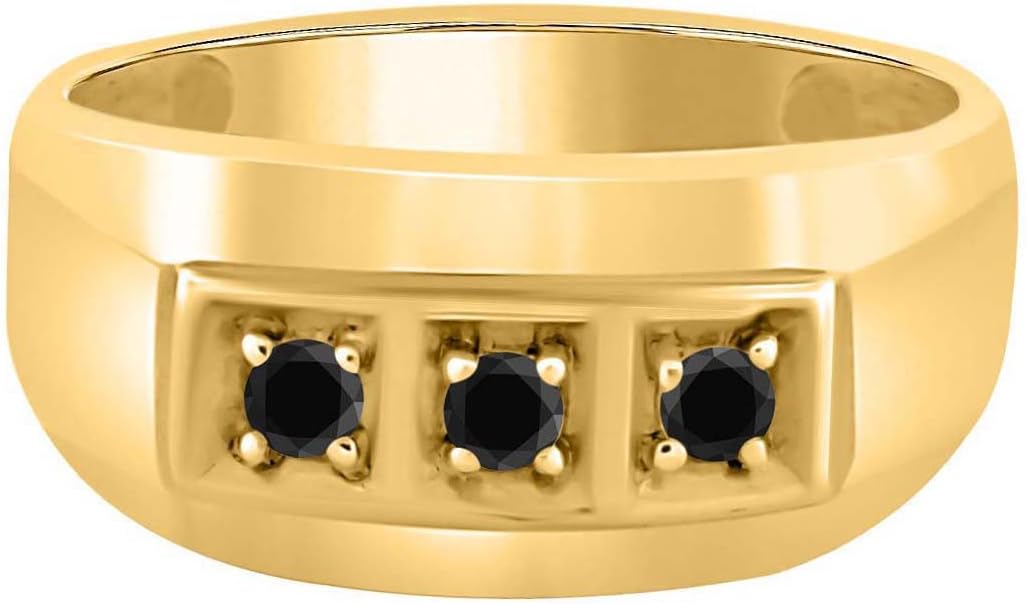 MauliJewels Engagement Rings for Men 0.25 Carat Black Diamond Mens Ring prong 10K Yellow Gold