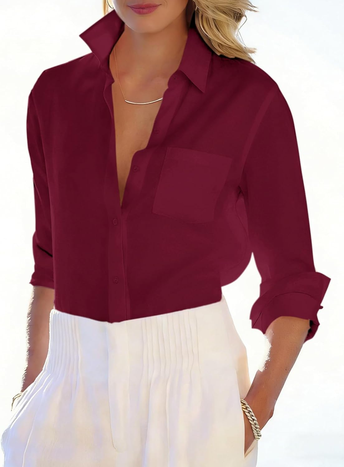 Button Down Shirts for Women Long Sleeve Dress Shirt Wrinkle Free Collared Work Shirt Casual Office Blouse Top - Image 2