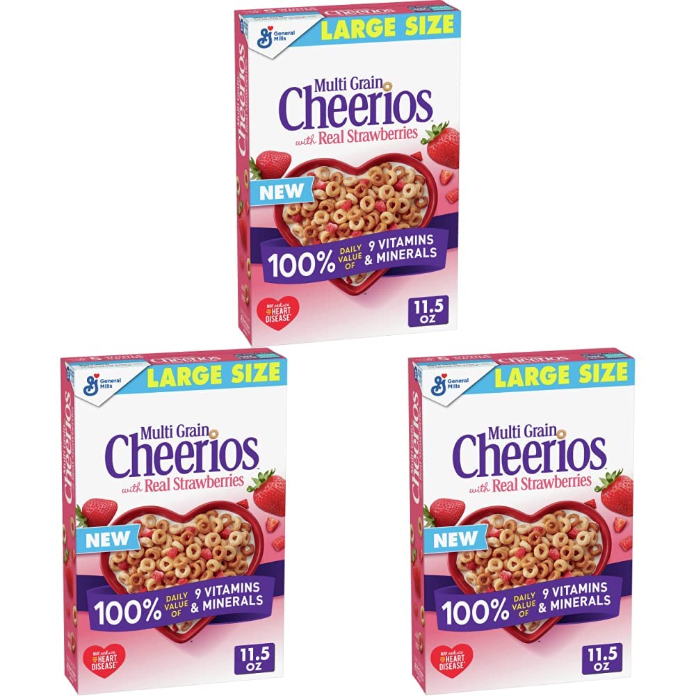 Multi Grain Cheerios with Strawberries Breakfast Cereal, Gluten Free, 11.5 oz (Pack