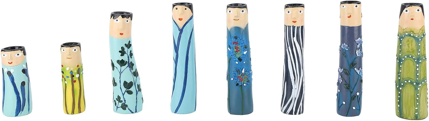 8pcs Spring Family Bud Vases, Resin Bohemian Family Vase, Girls Face Cute Hand Painted Vase, Artistic Cute Face Vase Decor Set Boho Vases for Home Decor Living Room Table Windowsill Shelf