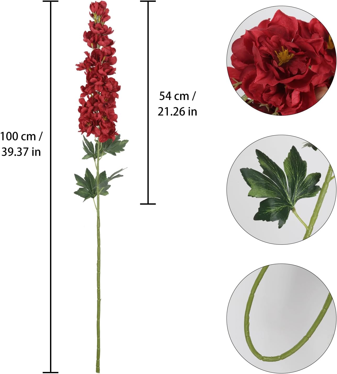 Delphinium Artificial Flowers,5PCS Long Stem Red Silk Flowers 39" Fake Larkspur Flowers Bulk for Tall Vase Home Wedding Table Decor(Red) - Image 3