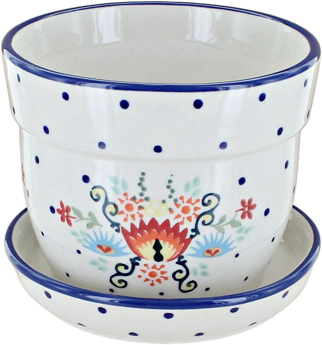 Blue Rose Polish Pottery - Red Desert Flower Medium Flower Pot - 4.25" x 5" - Ceramic Flower Pot, for Indoor or Outdoor Garden Décor