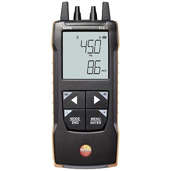 Testo 512-1 Manometer for Differential Pressure Gas Flow and Pressure Measurement in Heating Systems, Air Conditioning, and Ventilation Digital Manometer 0 to +80 InH2O - App Connectivity