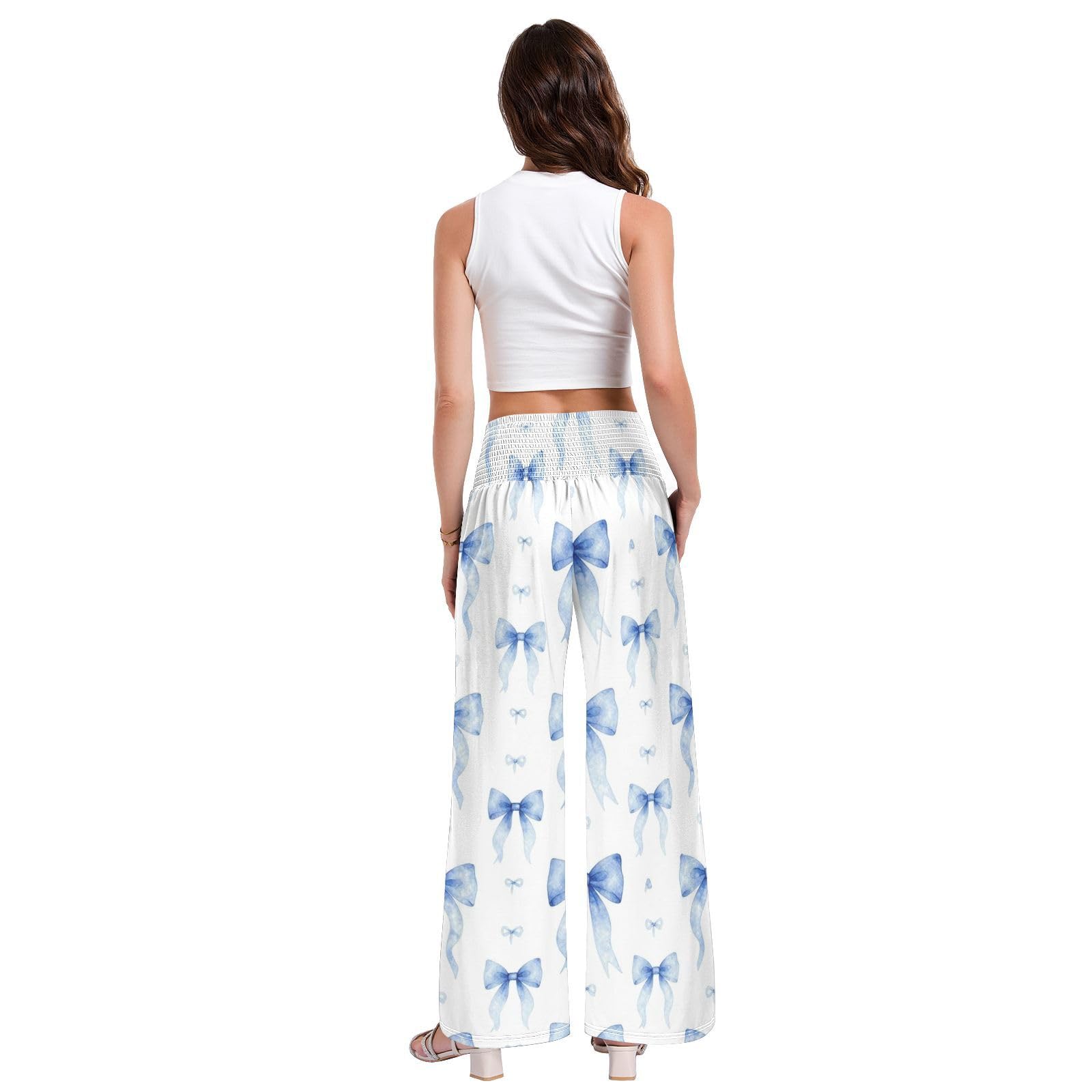Sky Bows - Pantalones de pierna ancha para mujer, ligeros, elásticos, informales, ropa de descanso