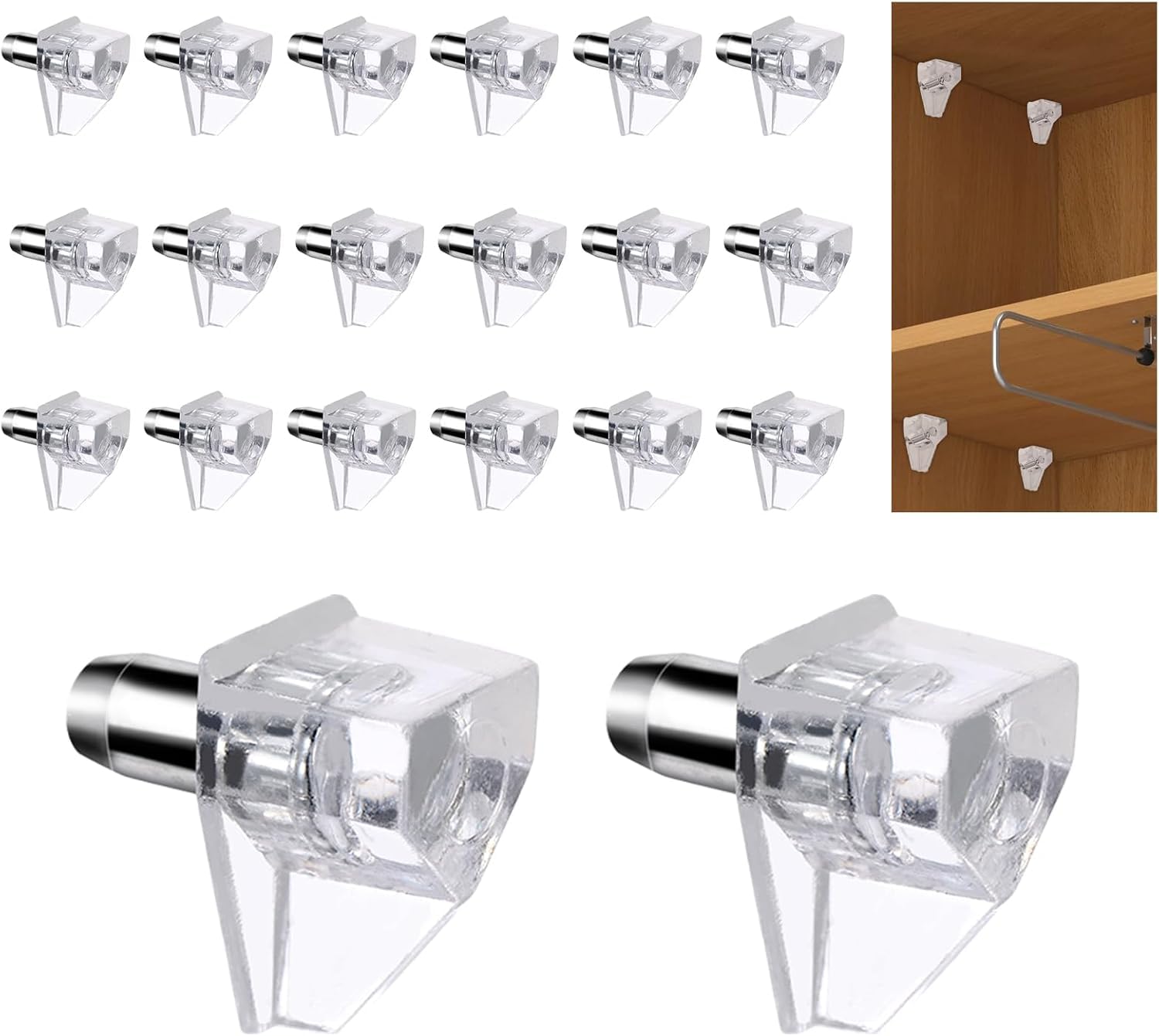 20 PCS Clear Shelf Support Pegs – Durable Cupboard Shelf Pins with Steel Studs – Ideal Replacement Pegs for Kitchen Cabinets, Bookcases & Furniture Shelving (5mm)