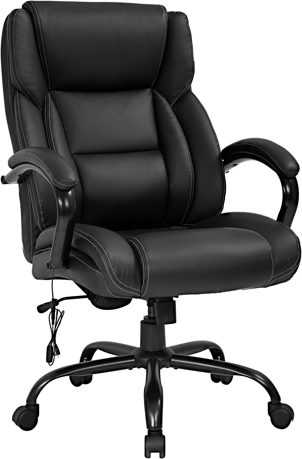 Office Chairs Big and Tall 500lbs Wide Seat for Heavy People Ergonomic Massage PU Leather Executive Chair Adjustable Rolling Swivel Computer Desk Chair with Lumbar Support Headrest Task Chair Black