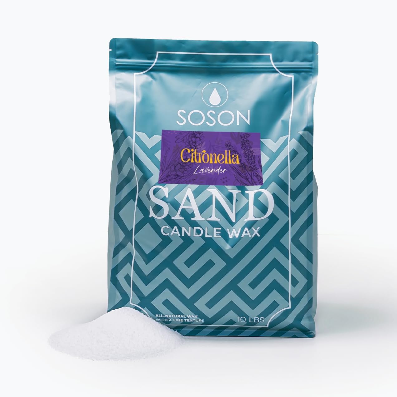 Simply Soson 10 lb White Citronella Lavender Scented Pearled Sand Candle, Long Lasting Powder Candle, Refillable Pearl Sand with 50 Wicks