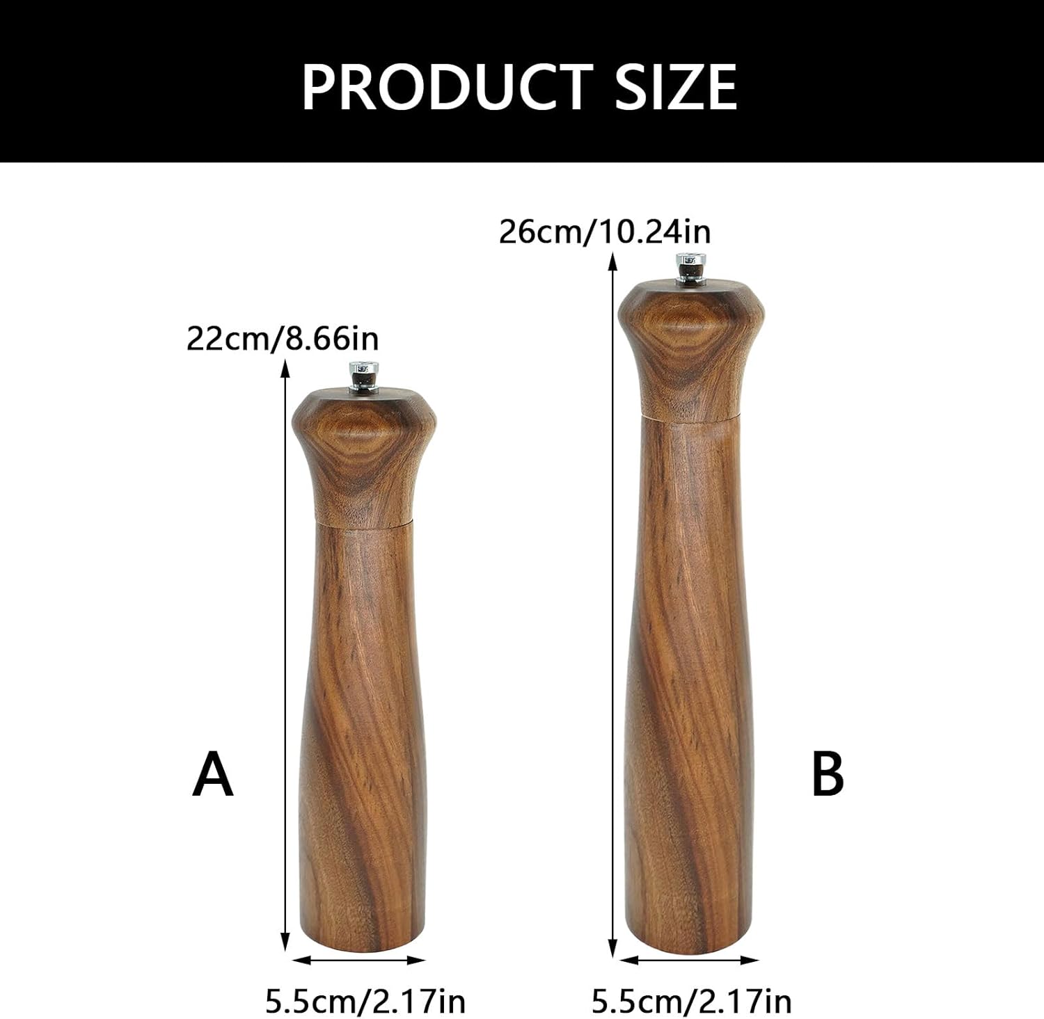 Wood Salts And Spices Mill Easy To Use Wood Customizable Seasoning With Strong Adjustable Grinder Refillable Peppers Grinder