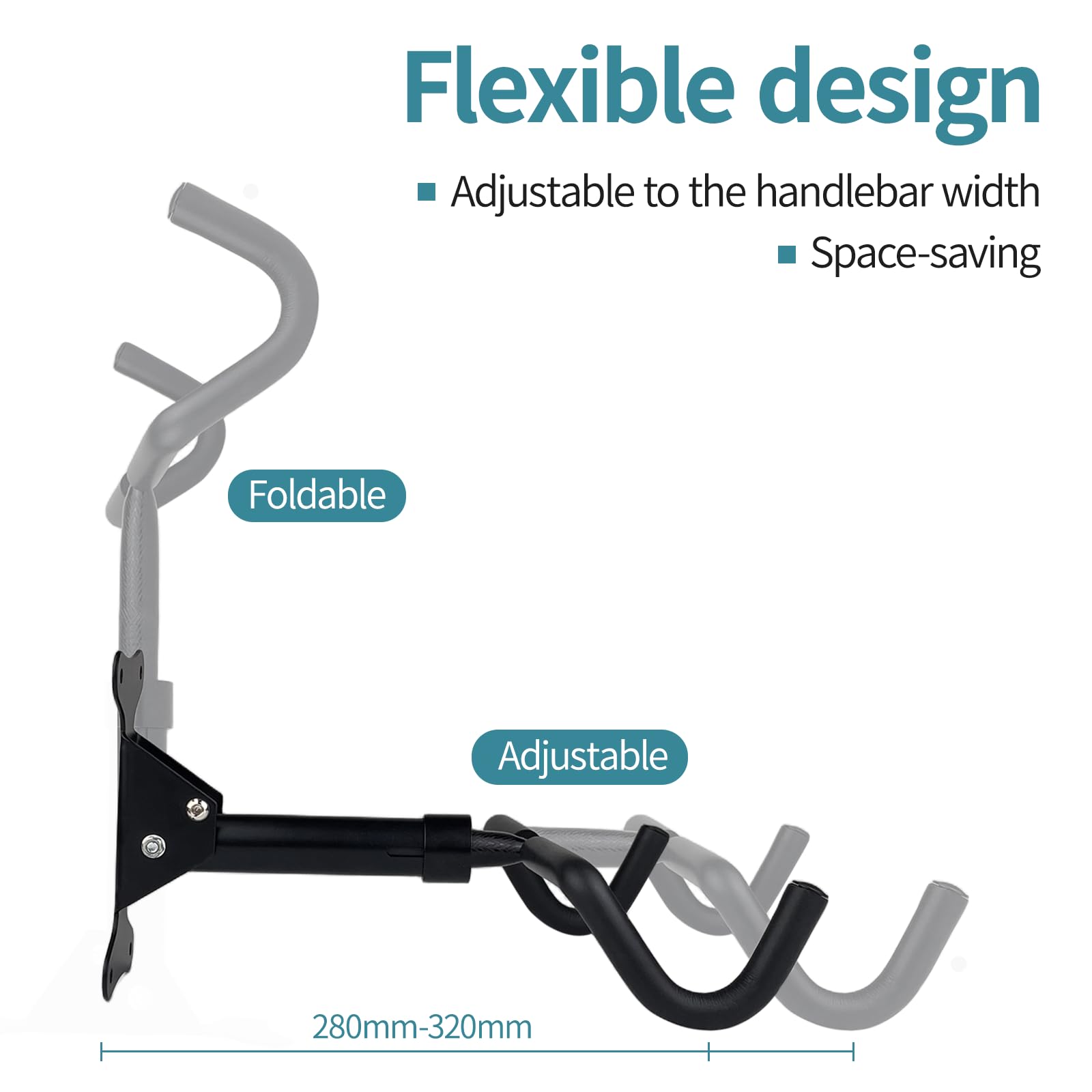 Soporte de Pared Para Bicicleta, Portabicicletas Plegable, Acolchado de Espuma EVA, Material Metálico, Angulo y Distancia de Pared Ajustables, Para Bicicleta de Montaña, de Carre