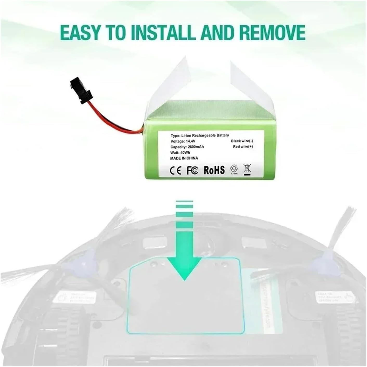 14.4v Robot Vacuum Cleaner Lithium Ion Battery Pack, Compatible for Eufy, RoboVac 11, 11S, 11S MAX, 12, 15C MAX, 30C MAX, Vacuum Cleaner Battery Replacement Spare Parts(2800mAh)