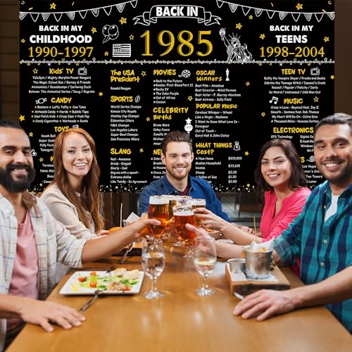 Image of DARUNAXY 41st Birthday Black Gold Party Decoration, Back in 1985 Banner Cheers to 41 Years Old Birthday Party Poster Supplies, 6 * 3.6FT Vintage 1985 Backdrop Photography Background for Men and Women