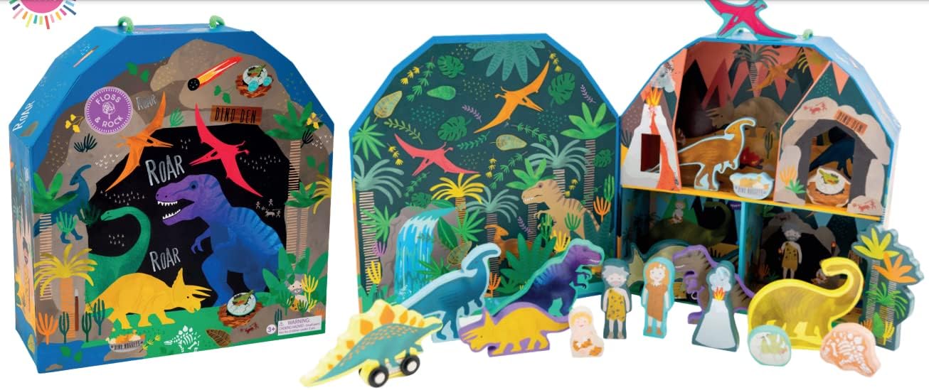 Floss & Rock Dino Kids Playbox, 18 Wooden Piece, 11.2 Inch