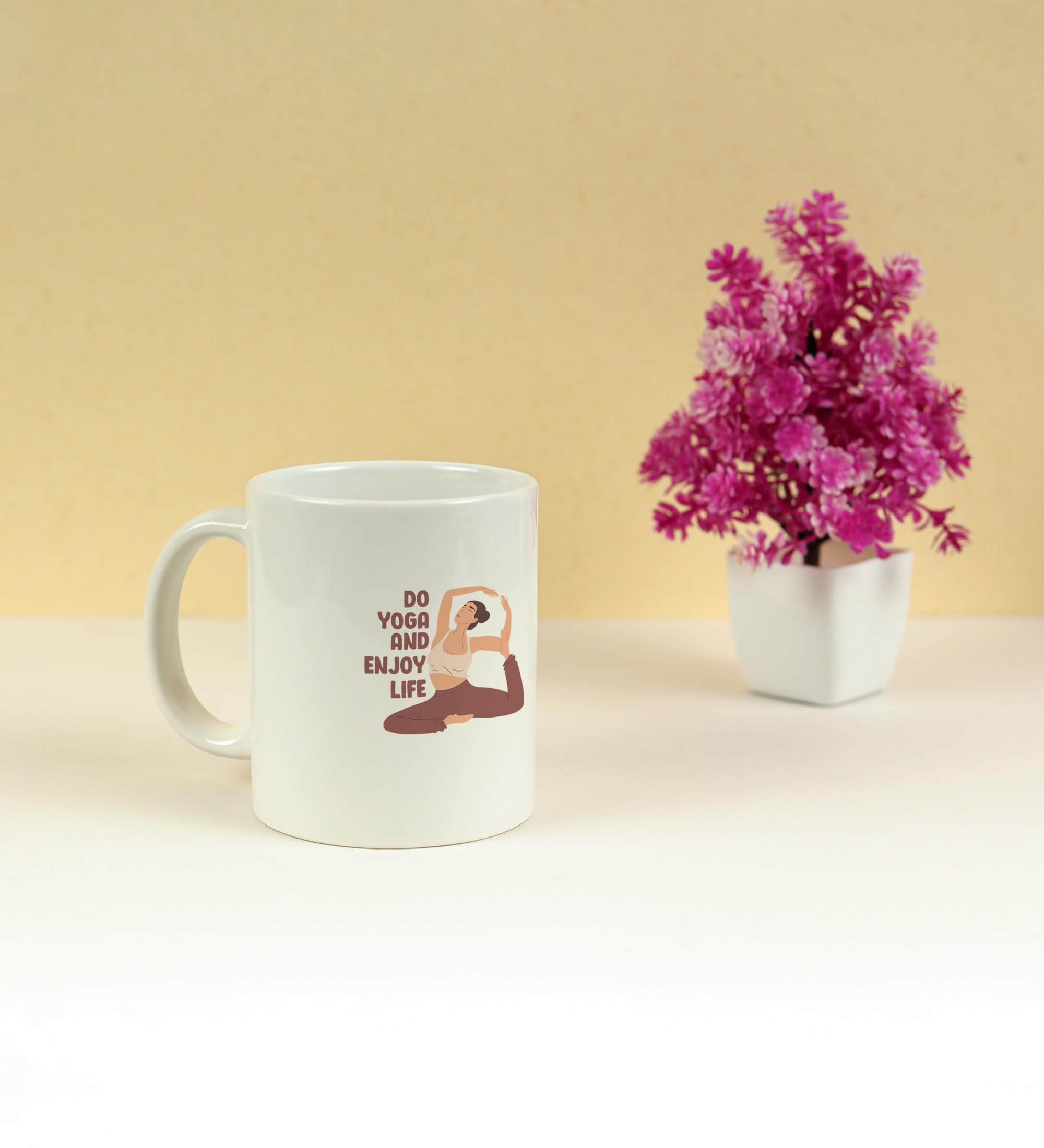 Yellow Orrange Stretch Into Happiness Printed Ceramic Coffee Mug 250ml 2