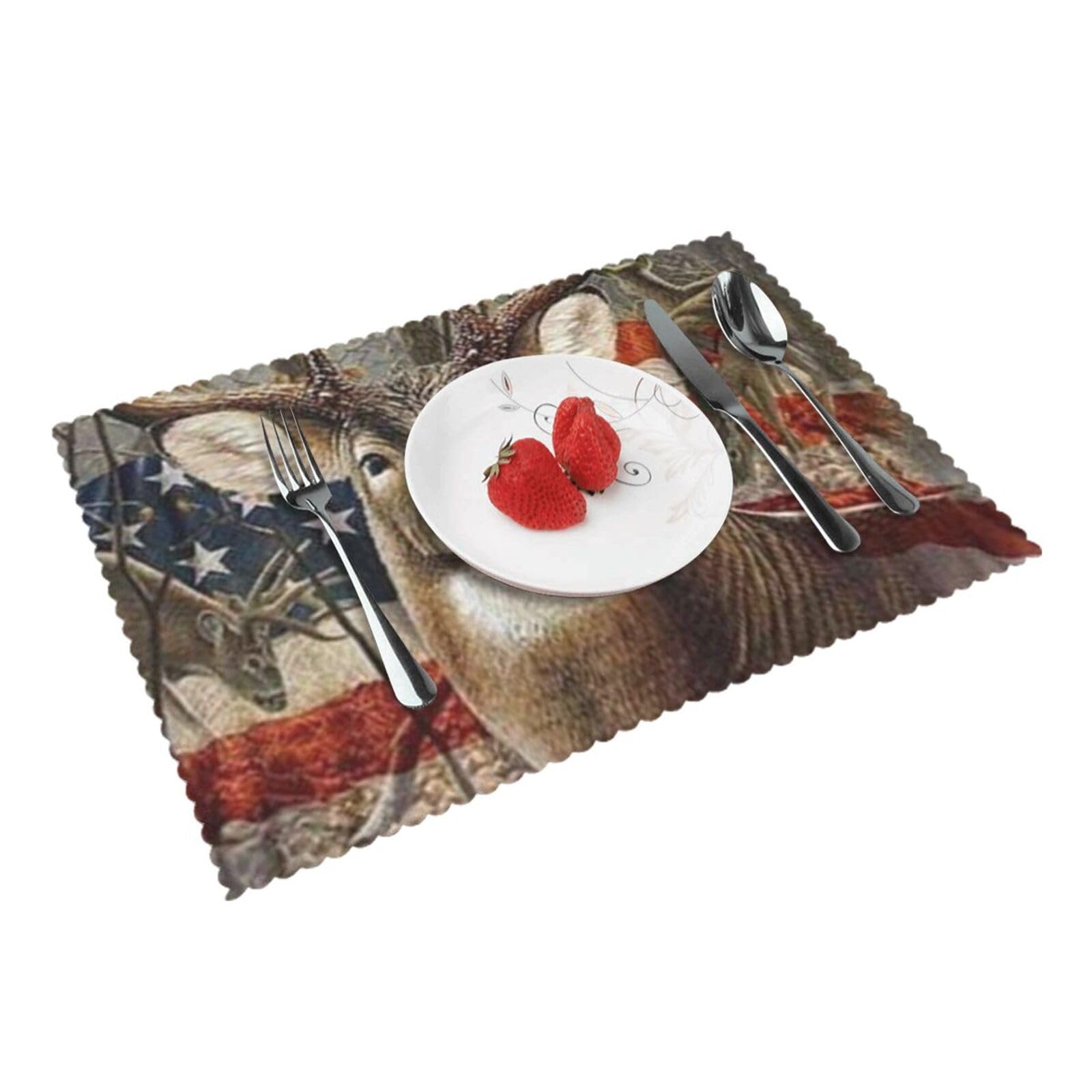 Bnvsadc Deer Hunting Season 4 Pcs Heat Resistant Placemat 45X30 Cm, Printed Non-Slip Place Mats For Kitchen Dining Table Indoor Outdoor