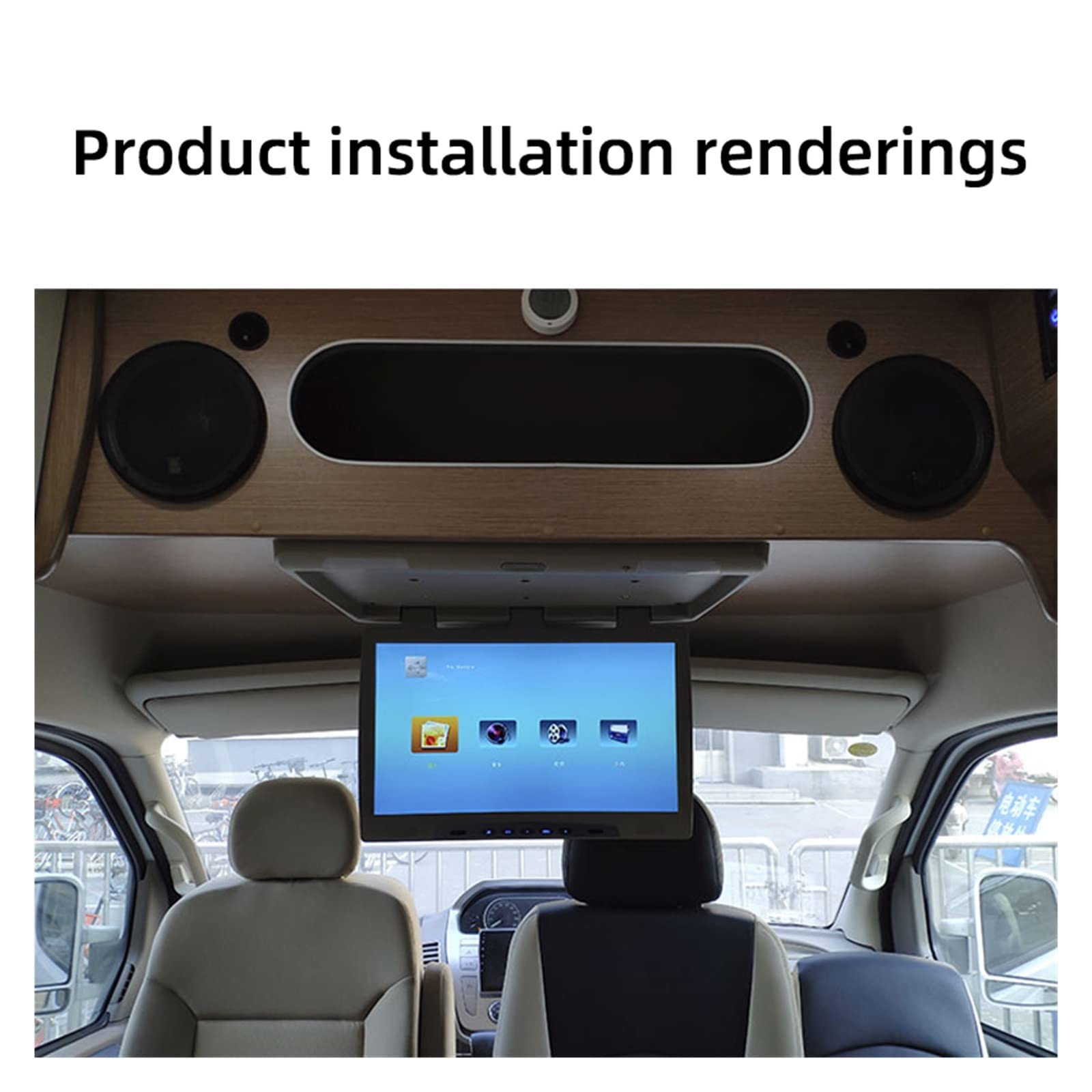 Reproductor de reposacabezas de Coche Monitor de Techo Coche 22 Pulgadas, Pantalla abatible hacia Abajo, vídeo Multimedia Superior, Montaje en, integrada IR, USB, FM(22 Beige Mirroring)