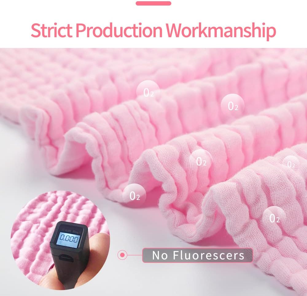 YEBON ProC 2Pcs Baby Muslin Bath Towels, Super Soft Cotton Bath Towel 6 Layers Infant Newborn Swaddle Blanket 41.3 X41.3 Inches,Baby Registry as Shower (Pink)