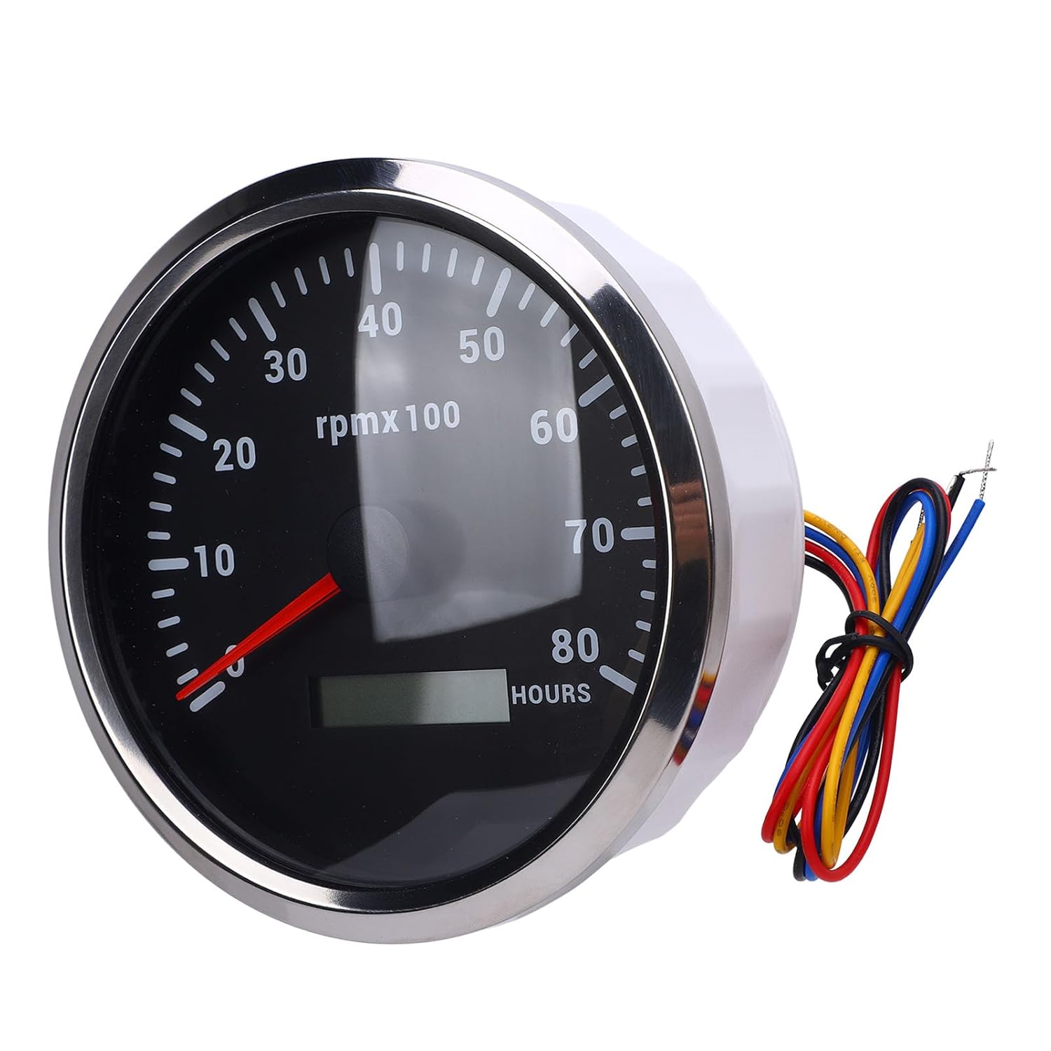 110mm 4-3/8 Inch Tachometer Gauge with 7 Color Backlight & Hour Meter, DC 9-32V 8000 RPM for Car, Truck, Boat, RV, Yacht (Black Dial Silver Bezel CXA011)