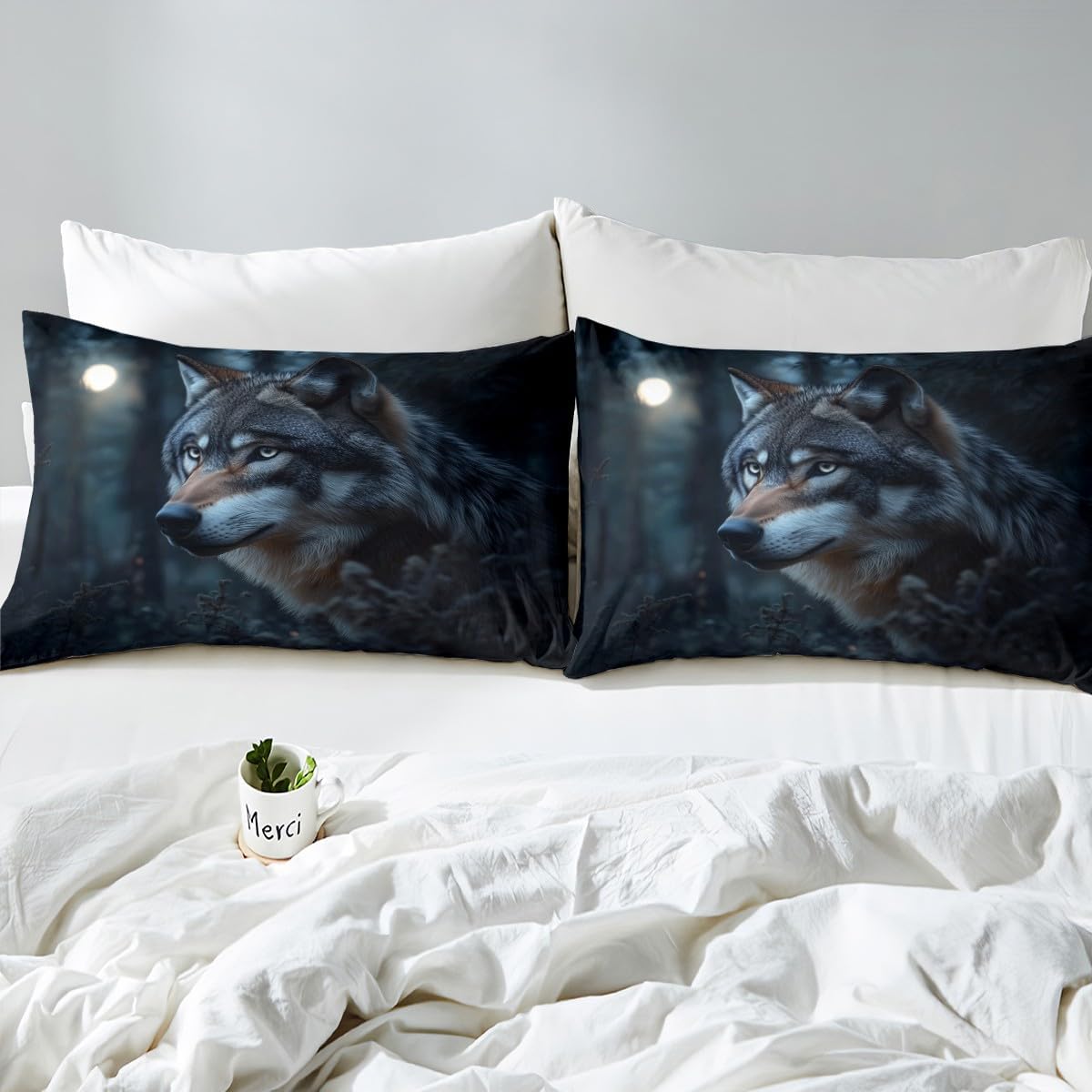 Feelyou Wolf Duvet Cover King Size Kids Wolves Howling Comforter Cover Set for Boys Girls Teens Mountain Moon Wolf Bedding Set Breathable Animal Wolves Bedspread Cover Quilt Cover