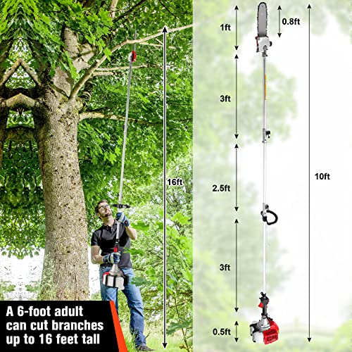 Pole Saws Gas Powered - 58Cc 2 Cycle 16 Foot Extendable Pole Saws For Tree Trimming Branch Cutting, Upgraded Gas Pole Saws 2023（Us Stocks) #TOP7