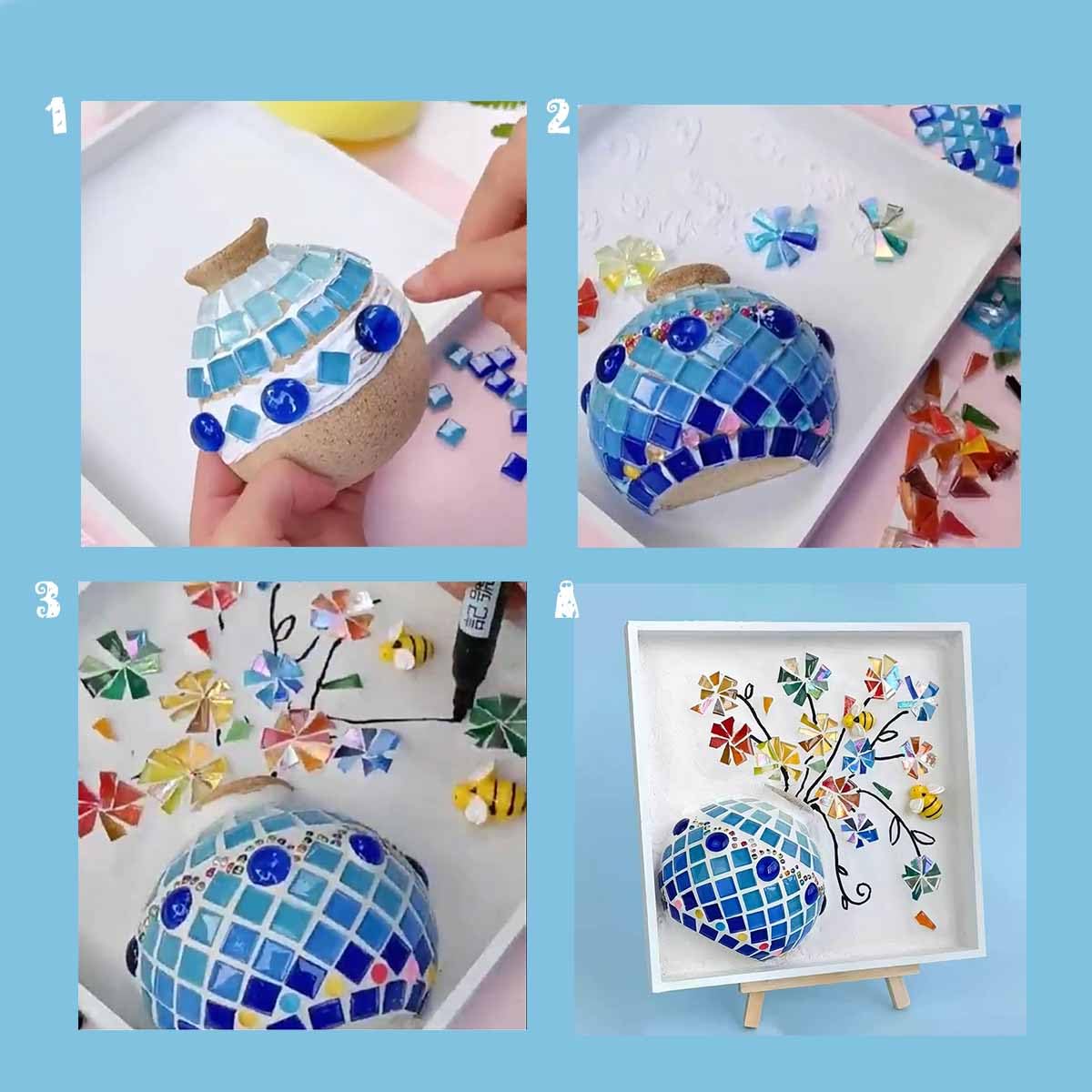 DIY Mosaik-Set – Selbstgemachte Blumenvasen-Dekoration, 20x20 Cm, Inkl. Rahmen Und Material (ohne Kleber)