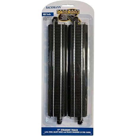 Bachmann HO Scale Model Train Track Accessories: 9' Straight Steel Alloy Rail with Black Roadbed