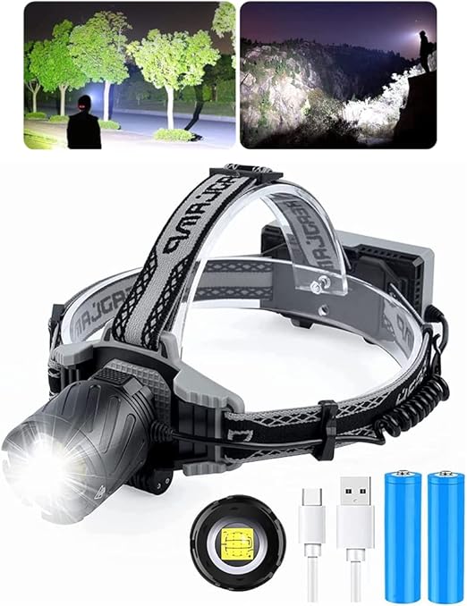 MUGUOY Lampe Frontale Ultra Puissante 100000 Lumens Rechargeable, XHP99, 4 Modes, Zoomable