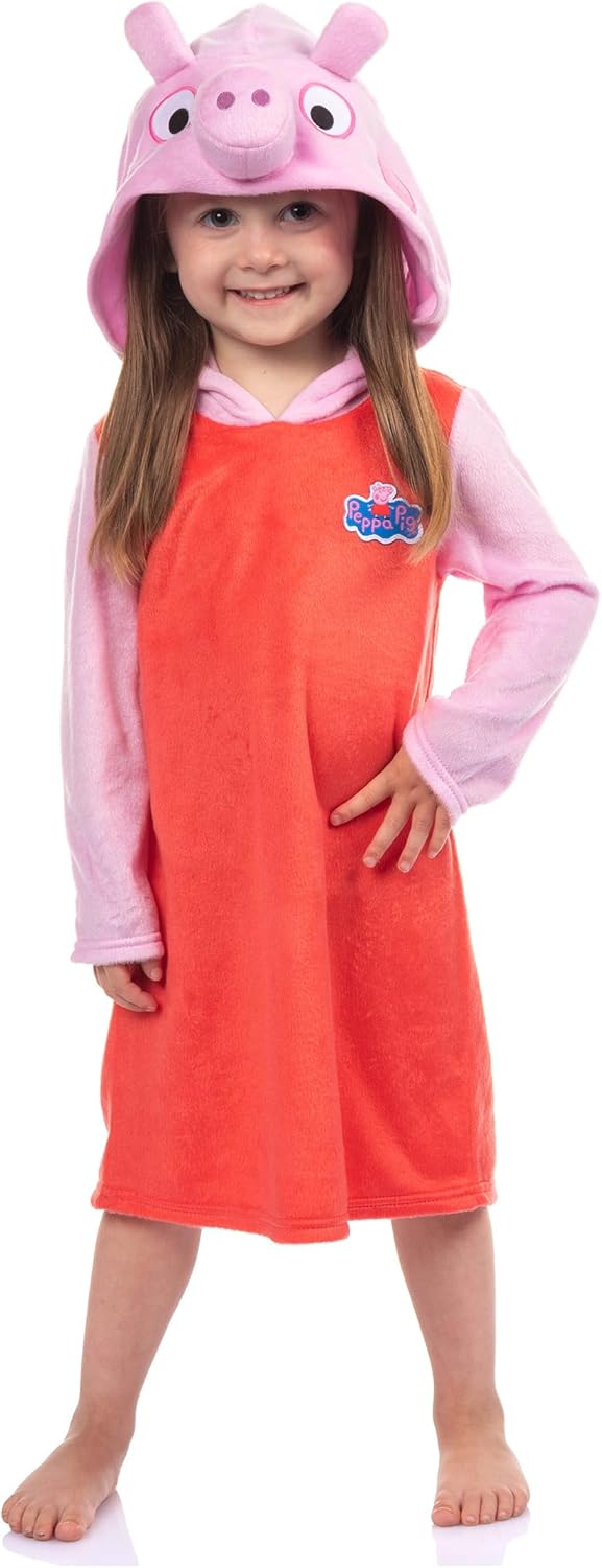 INTIMO Peppa Pig Raglan Nightgown Toddler Girls' Hooded Fleece Long Sleeve Pullover Pajama Gown