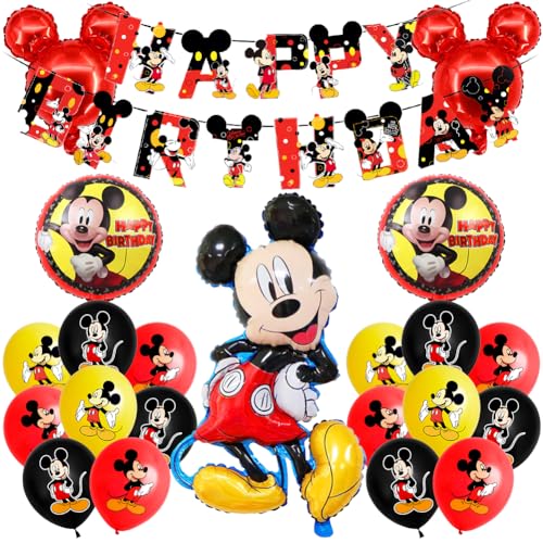 Mickey Balloons, 26 pcs Mickey Birthday Decorations, Cake Decorations, Red Party Decorations, Foil Balloons Decoration, Birthday Decorations for Boys, for Kids Party